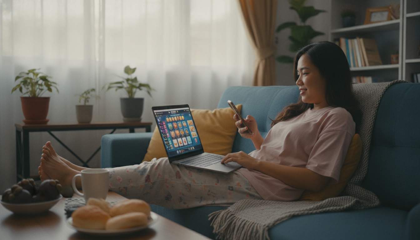 A woman from the Philippines enjoying online slots
